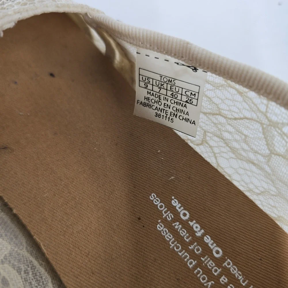TOMS Womens Alpargata Lace Espadrille‎ Slip On Shoes Cream Beige 381115 Size 9